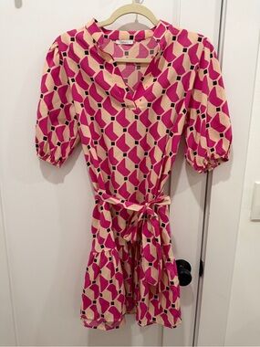 Fuchsia Geometric Tie-Belt Mini Dress